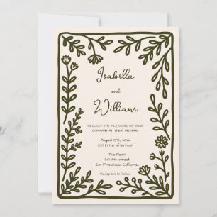 Handgezeichnete Wildblumengarten-Hochzeitseinladun Einladung