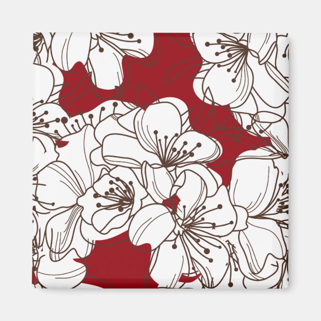Handgezeichnete Wilde Blume auf Rot Magnet (Vorne)