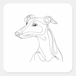 Handgezeichnete Windhund-Linienkunst - Minimalisti Quadratischer Aufkleber