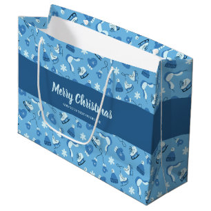 Handgezeichnete Wintermuster Blaue Große Geschenkt Geschenktüte