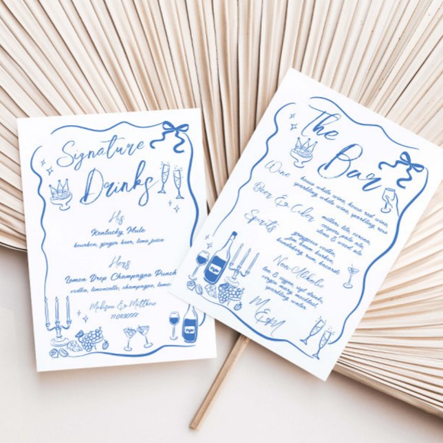Handgezeichnete Zeichnungen Doodles Wedding Bar Me Menükarte (Von Creator hochgeladen)