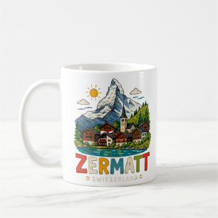 Handgezeichnete Zermatt Schweiz Reise Kunst Landma Kaffeetasse