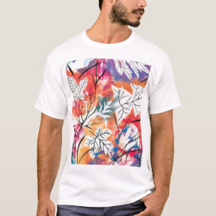 Handgezeichnete Zitronen, blaues Blätter-Muster. T-Shirt