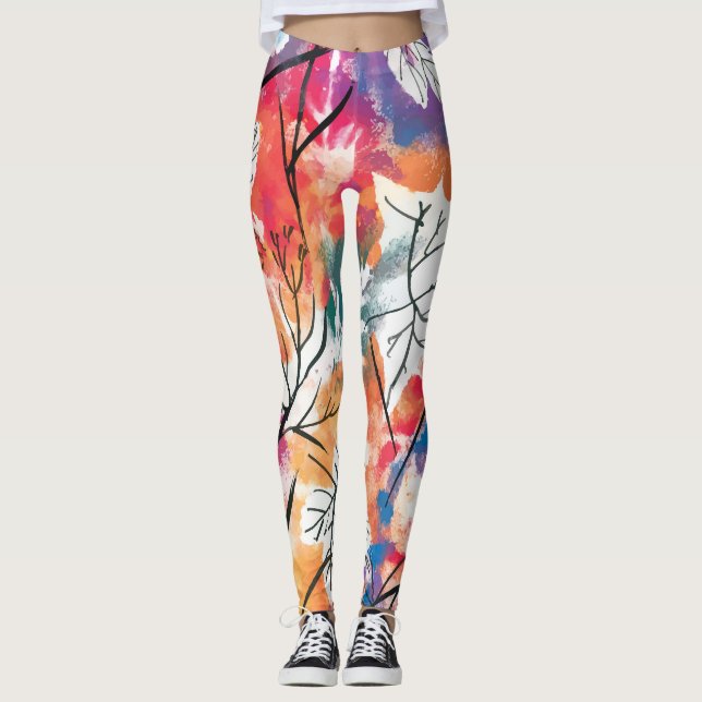Handgezeichnete Zitronen, Muster für blaue Blätter Leggings (Vorderseite)