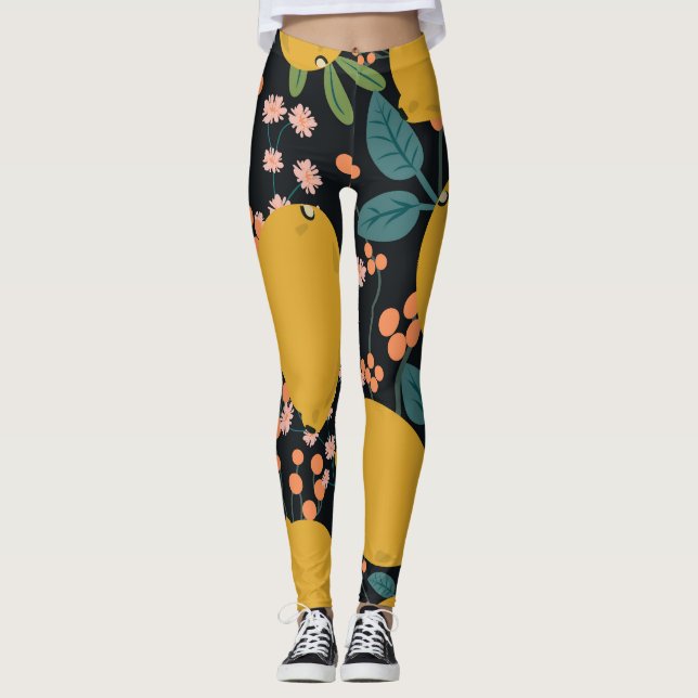 Handgezeichnete Zitrusbäume: Vintag Leggings (Vorderseite)