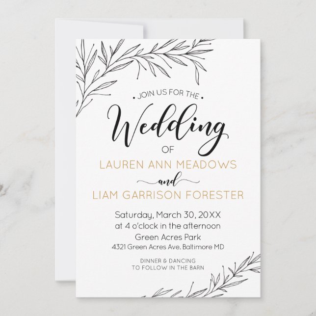 Handgezeichnete Zweige zum Hochzeitsempfang Einladung (Vorderseite)