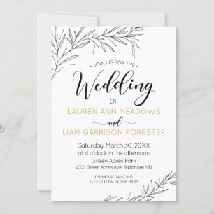 Handgezeichnete Zweige zum Hochzeitsempfang Einladung