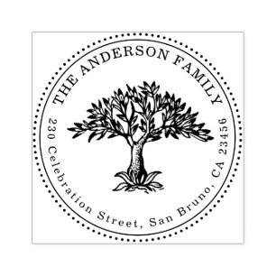 Handgezeichneter Baumstamm Familienname und runde Gummistempel