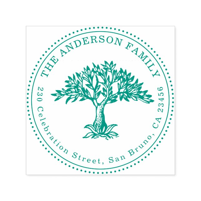 Handgezeichneter Baumstamm Familienname und runde  Permastempel (Design)