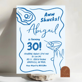 Handgezeichneter Blue Oyster Cocktail Erwachsene G Einladung