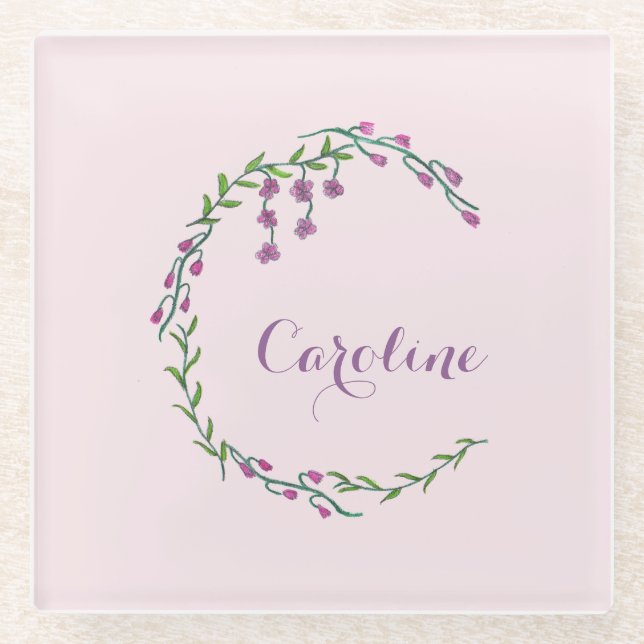 Handgezeichneter Buchstabe C Erste Blume für Monog Glasuntersetzer (Vorderseite)