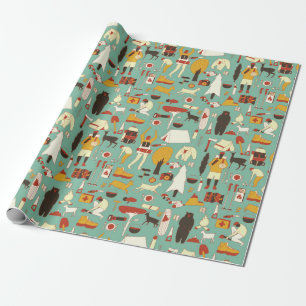 handgezeichneter Cartoon nahtloses Camping Muster. Geschenkpapier