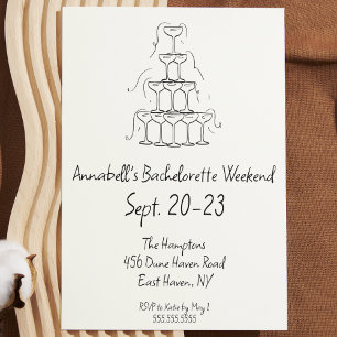 Handgezeichneter Champagner Junggeselinnen-Abschie Einladung
