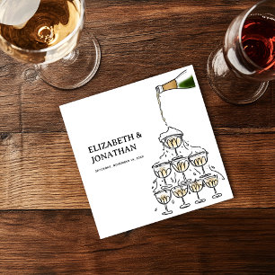 Handgezeichneter Champagner-Turm für Hochzeiten Serviette
