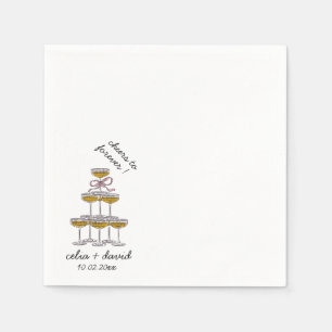 Handgezeichneter Champagner-Turm Hochzeit Serviette