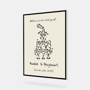 Handgezeichneter Champagner-Turm Retro-Willkommens Acrylschild