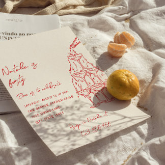 Handgezeichneter Champagnerturm 40. Geburtstag Einladung