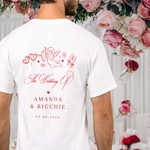 Handgezeichneter Cherub Vintage-Cupid-Hochzeitsges T-Shirt
