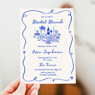 Handgezeichneter Cobalt Blue Bridal Brunch Einladung