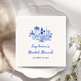 Handgezeichneter Cobalt Blue Bridal Brunch Serviette