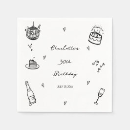 handgezeichneter Disco Ball 30. Geburtstag Party F Serviette