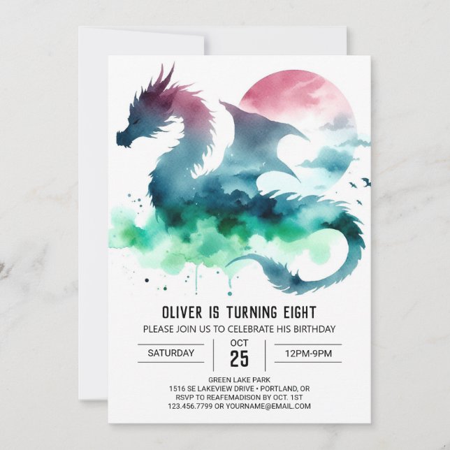 Handgezeichneter Drache Geburtstag Einladung (Vorderseite)