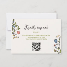 Handgezeichneter farbiger QR-Code RSVP Karte