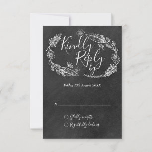 Handgezeichneter florale Girlande Schrift Kreideta RSVP Karte
