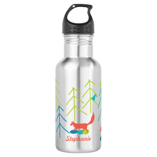 Handgezeichneter Fox Bright Color Neonmuster Edelstahlflasche (Vorderseite)