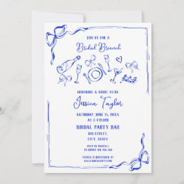 Handgezeichneter französischer Blue Bridal Brunch  Einladung