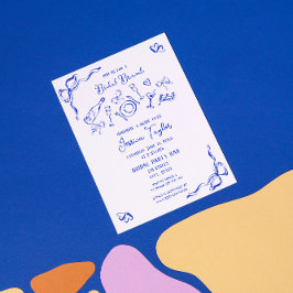 Handgezeichneter französischer Blue Bridal Brunch  Einladung