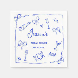 Handgezeichneter französischer Blue Bridal Brunch  Serviette