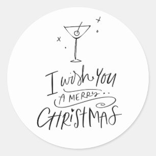 Handgezeichneter froher Weihnachts Martini Urlaub Runder Aufkleber
