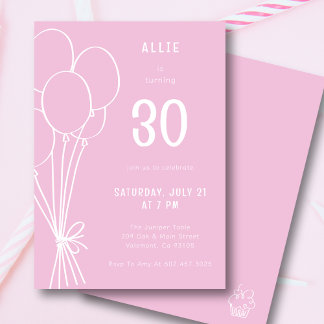 Handgezeichneter Geburtstagsballon jedes Alter ros Einladung