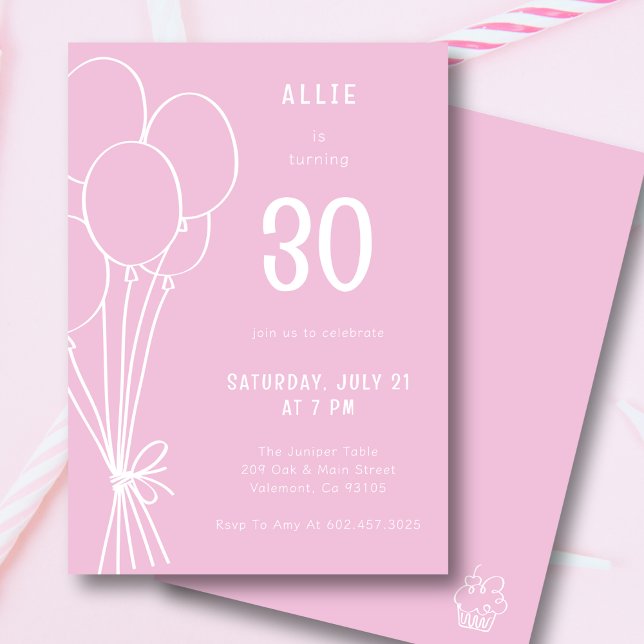 Handgezeichneter Geburtstagsballon jedes Alter ros Einladung (Von Creator hochgeladen)