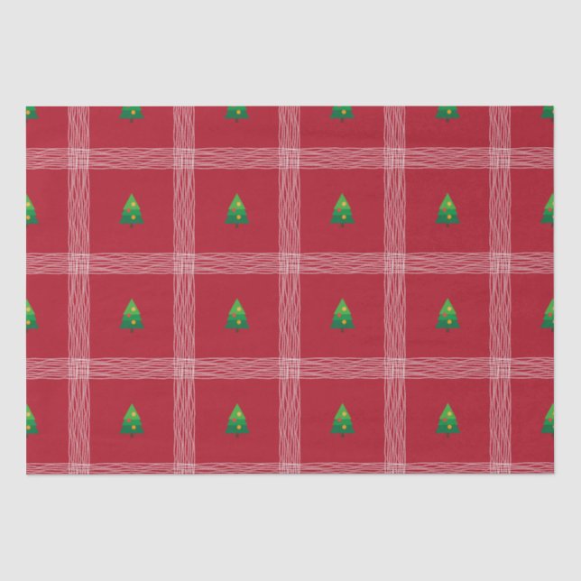 Handgezeichneter Gingham mit Weihnachtsbaum Seidenpapier (Vorderseite)