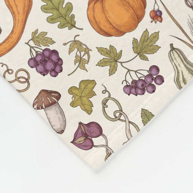 Handgezeichneter Gravurstil Herbstgemüse  Fleecedecke (Ecke)