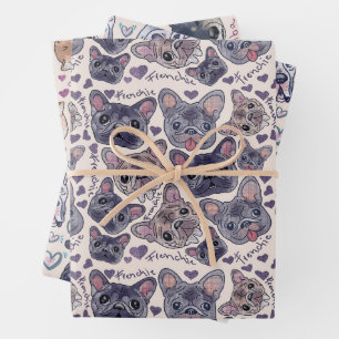 Handgezeichneter großer Däne, französischer Bulldo Geschenkpapier Set