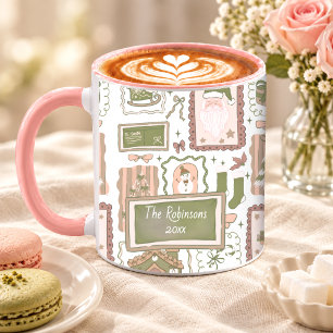 Handgezeichneter grüner Pfirsich-Doodle-Weihnachts Tasse