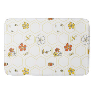Handgezeichneter Honigwaben- und Hummel-Design  Badematte
