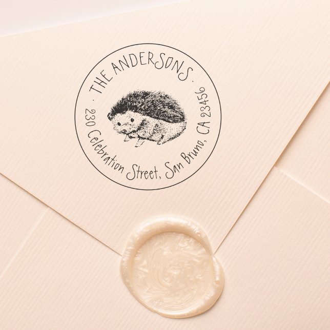 Handgezeichneter Igel | Rücksendeadresse von Famil Gummistempel (Stamp Mock-up)