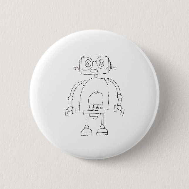 Handgezeichneter intelligenter Roboter Zeichnend Button (Vorderseite)
