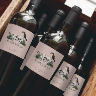 Handgezeichneter Irischer Grüner Blumen-Schädel bi Weinetikett