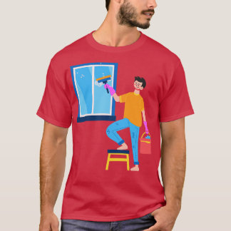 Handgezeichneter Junge reinigt das Fenster T-Shirt