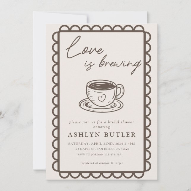 Handgezeichneter Kaffee Thema Bridal Dusche Einlad Einladung (Vorderseite)