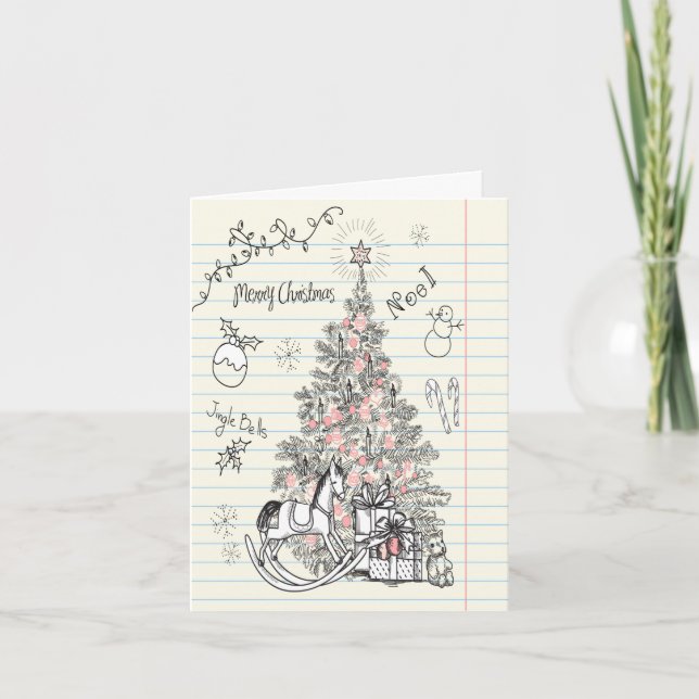 Handgezeichneter Kinderschreiber Weihnachtsbaum Karte (Vorderseite)