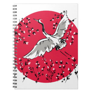 Handgezeichneter Kranvogel, Graphic Illustration v Notizblock