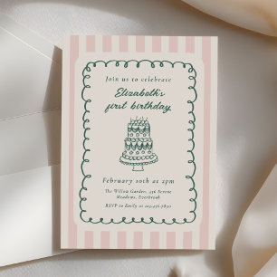 Handgezeichneter Kuchen Quirky Einzigartige 1. Geb Einladung