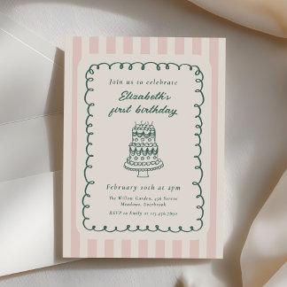 Handgezeichneter Kuchen Quirky Einzigartige 1. Geb Einladung
