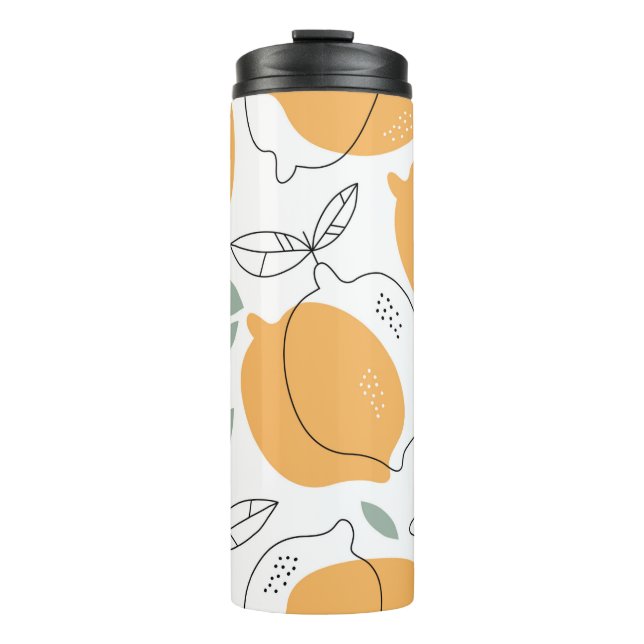 Handgezeichneter Lemonenhintergrund. Nahtloses Mus Thermosbecher (Vorderseite)